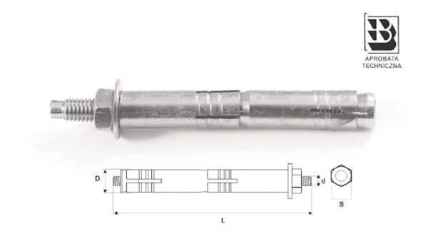 Kotwa stalowa dwurozporowa SŁR 2 10x100mm-14x340mm