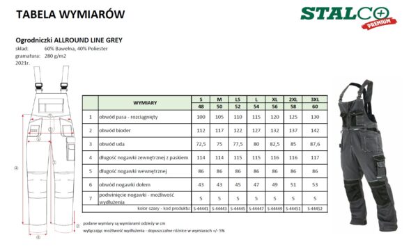 Spodnie robocze ogrodniczki Allround Line stalco premium