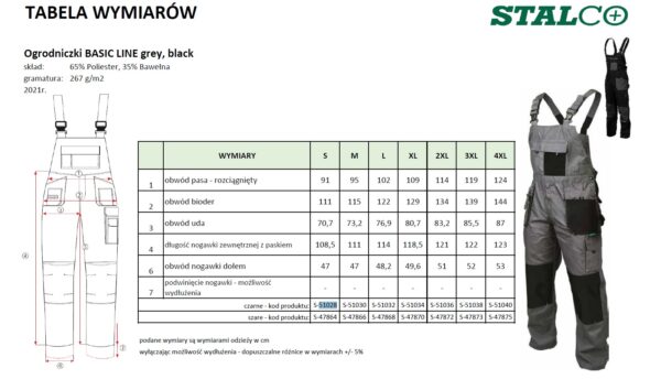 Spodnie robocze ogrodniczki BASIC LINE czarne stalco