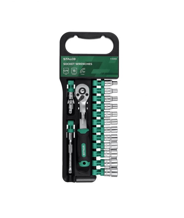 Zestaw nasadek i grzechotka na hangerze 1/4" 12el. STALCO