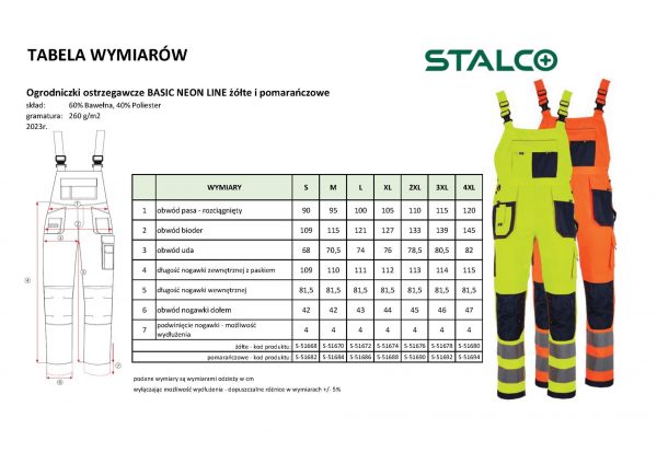 Spodnie robocze ogrodniczki ostrzegawcze basic NEON line żółty STALCO