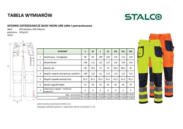 Spodnie robocze ostrzegawcze BASIC NEON LINE pomarańczowy STALCO