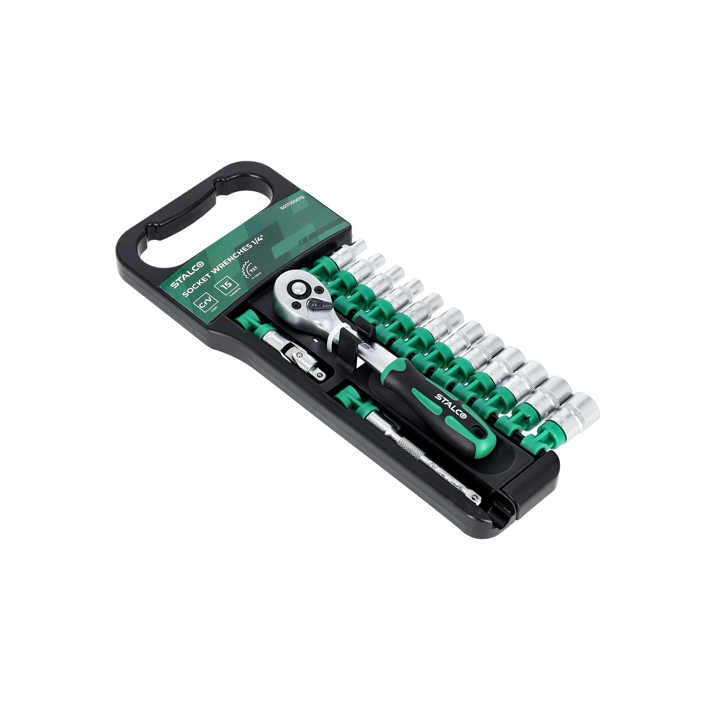 Zestaw nasadek i grzechotka na hangerze 1/4″ 15el. stalco - BR-Stalco Leżajsk